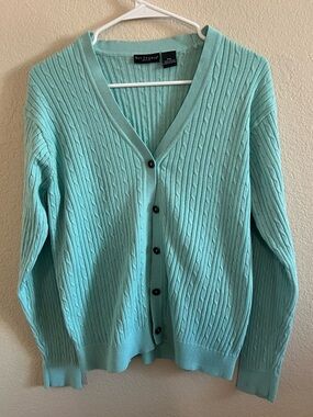 Bay Studio Seafoam Green V-Neck Button Front Cardigan Petite Size XL